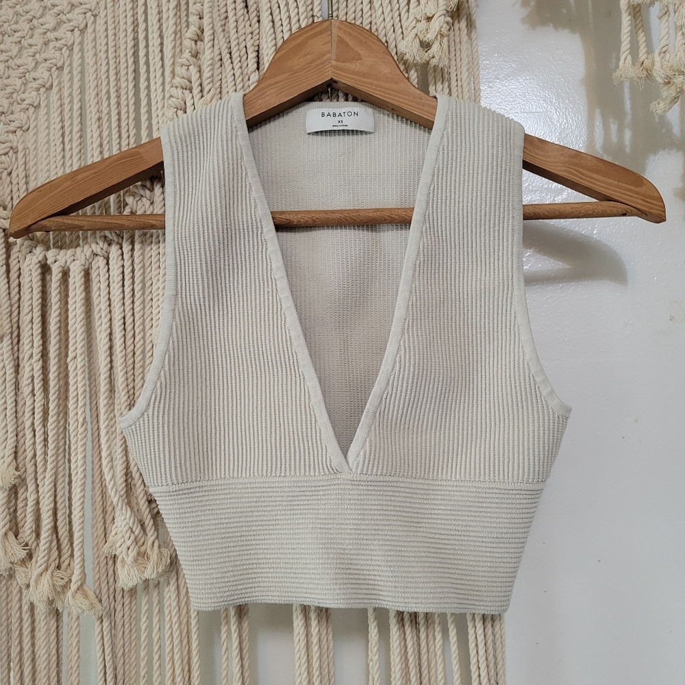 Aritzia Babaton Sculpt Knit Deep V Crop Top XS